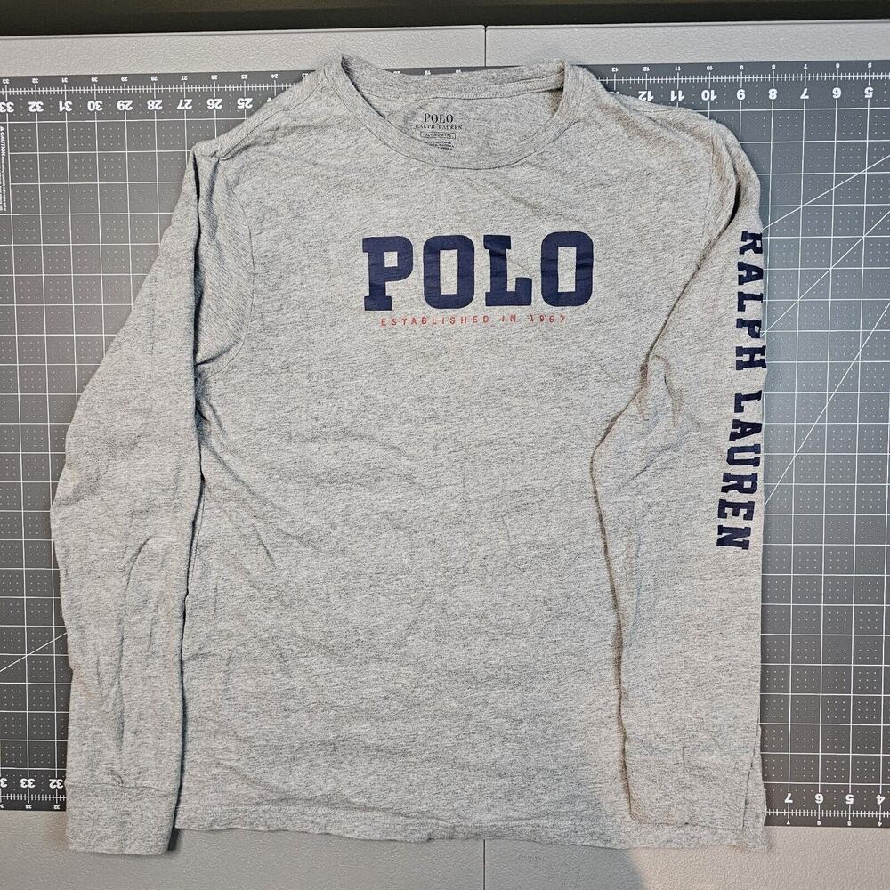Polo Ralph Lauren Tshirt Youth XL Gray Long Sleeve Preppy Graphic Print Workout